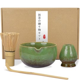 Numola 4pcs Matcha Set for Traditional Profession Set, Matcha Whisk Set for Tea Lovers, Matcha Kit Accessories with Matcha Whisk, Matcha Bowl with Spout, Matcha Spoon, Chasen Holder