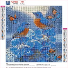 MXJSUA Blue Birds DIY Diamond Painting by Number Kits for Adults, Flowers 5D Round Drill Diamond Gem Art Painting Picture Arts Kits Craft for Home Wall Decor 12x12 Inch