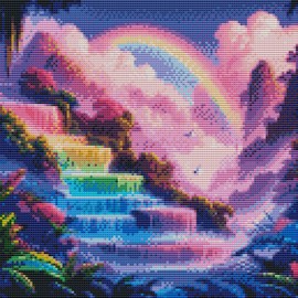 Amiiba Pre Printed Cross Stitch Kits for Adults, Rainbow Waterfall 11ct Stamped Embroidery Kits DIY Wall Art Decor for Beginners (Waterfall)