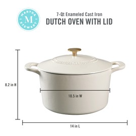 MARTHA STEWART Gatwick 7-Quart Enamel Cast Iron Dutch Oven – Martha Blue – Heavy-Duty Dutch Oven for Slow Cooking, Braising & Baking