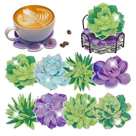 8 pcs Diamond Painting Coasters | Diamond Art Coasters | Green Plant Diamond Art Painting | Perfect Art Craft Gift for Green Plant Lover, Dad, Mom, Grandparents, Brother, Sister.