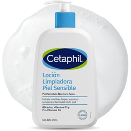 Cetaphil Loción Limpiadora Facial Corporal Piel Sensible y Seca 473 ml Limpia e hidrata hasta 48 h, remueve maquillaje e impurezas, preserva humectación con niacinamida B3, pantenol y glicerina.