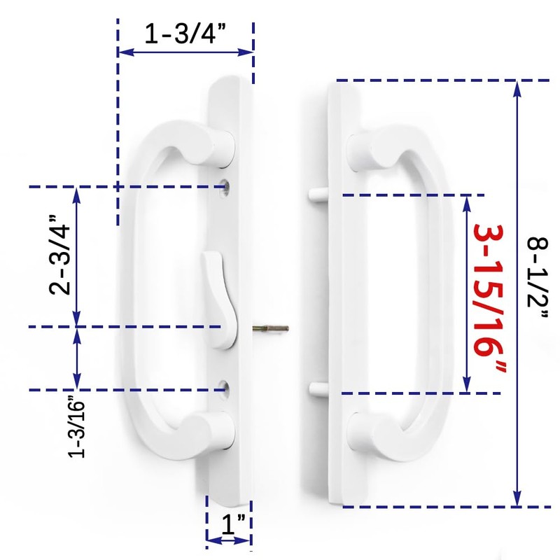 DECEBALUS 3-15/16" H.C., Sliding Patio Door Handle Set with Zinc