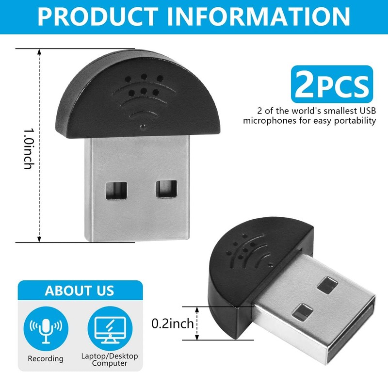 KISEER 2 Pcs USB 2.0 Mini Microphone, Laptop/Desktop PC Plug