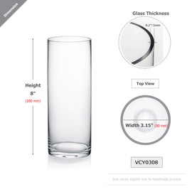 WGV Cylinder Vase, 3" W x 8" H, Clear Bud Skinny Narrow Glass Candle Holder Planter Terrarium for Wedding Party Flowers Centerpieces Home Office Decor, 1 Piece