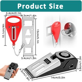 2Pcs Door Jammer, Hotel Door Lock Travel Safety, Door Jammers for Inside Doors, Door Obstruction Alarm, Double Headed Red Door Lock for Home Hotel Travel Security Personal Protection