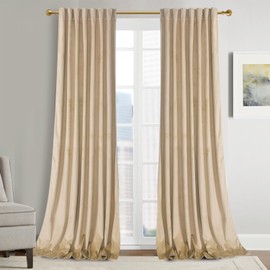 Roslynwood Luxury Soft Sand Velvet Curtains 90 inches Long Back Tab Thermal Insulated Blackout Window Drapes for Living Room/Bedroom/Dining Room, W52 x L90, 2 Pcs