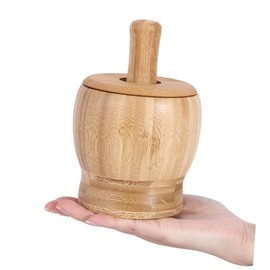 LABRIMP -in-one Garlic Press Set Bamboo Pot Pestle Food Garlic Kitchen Accessories Spice Grinder Easy to Maintain