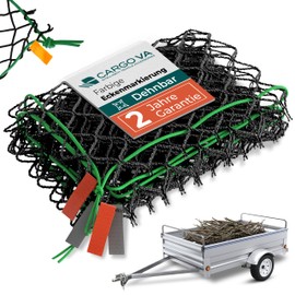 CargoVA® Intelligent Trailer Net Stretchy 1 x 2 to 2 x 3 m - Elastic Hanging Net Black with Rubber Cord, 8 Hooks and Corner Marking - for Perfect Load Securing