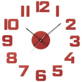 PRIM Veneer Colorino DIY Wall Clock Wood, Made in EU, Wood Wall Decoration Diameter from 600 to 1000 mm, 3D Wooden Numbers, Wooden Wall Clock Large XXL, Wall Clock Kitchen, Bedroom (Red)