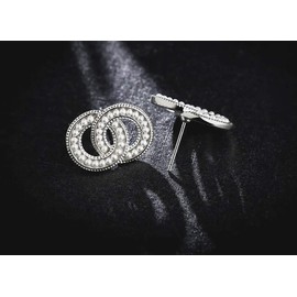 Kaguyo silver earrings for women, Pearl earrings, girls earrings studs 925 sterling silver Double Circle stud Earrings for women girls birthday Gift for her