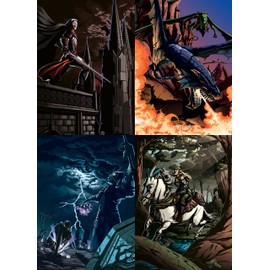 docsmagic.de 4 x 100 Art Card Sleeves + Deck Box Zombies Elves Dragons Vampires Theme Bundles - 66 x 91 mm Standard
