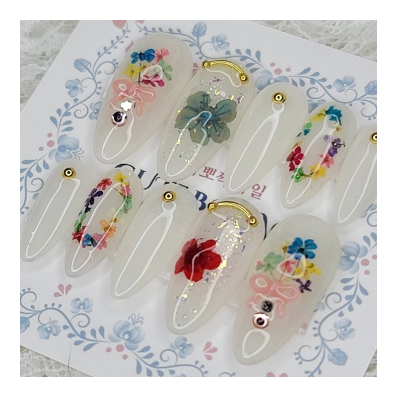 Fresh flower handmade nail tips - Oval XL / 생화꽃