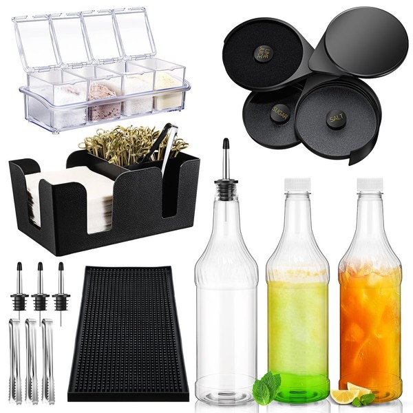 Dandat 15 Pcs Bar Caddy Accessories 32 oz Plastic Long