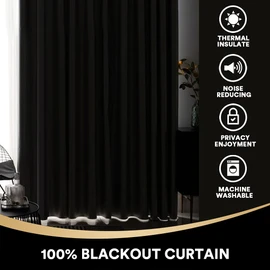 PrinceDeco 100% Blackout Curtains 63 inch Long - Grommet Blackout Thermal Insulated Room Darkening Sound Reducing Window Drapes for Living Room/Bedroom Privacy Protection 2 Panels, Bluestone