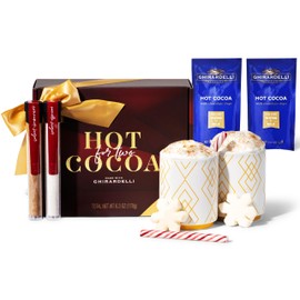 Ghirardelli Hot Cocoa for Two Gift Set, Includes 2 Mugs, 2 Hot Cocoa Mixes, 2 Sugar Toppings, 2 Peppermint Stirrers & 2 Snowflake Marshmallows