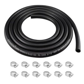 Petrol Hose, 3 Metres, Fuel Hose, 5 mm Inner Diameter, Diesel Hose, Oil Hose, Fuel Line with 12 Pieces Hose Clamps for Car, Tractor, Motorcycle, Small Engines (3 m, 5 mm ID)
