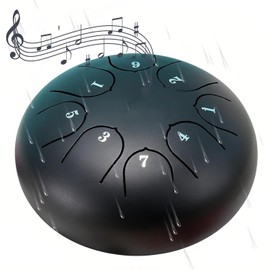 Rain Drum for Outdoor Garden, Natural Chakra Drum for Outdoor Rain, Drum Rain Chime Waterproof Chakra Drum 6 Inch 8 Notes (Black)