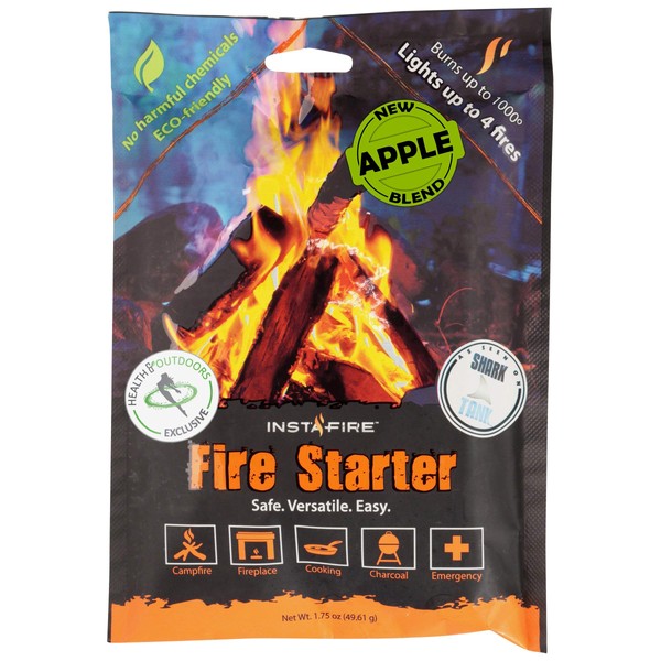 Apple Blend Granulated Fire Starter, All Natural, Eco-Friendly, Insta-Fire Lights Fires in Any Weather 1.75oz Pouches (6 Pack)