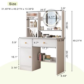 MONGMON Dressing Table,Makeup Table with Drawers, Vanity Desk with Mirror and led Lights,3 Lighting Mode,Makeup Vanity Desk,Multifunctional Makeup Writing Desk for Bedroom (80CM)