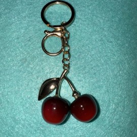 Mint Cherry Bag Charm Keychain Resin and Metal Gold tone
