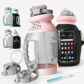 Large 1 Gallon Water Bottle/Jug with Time Marker, Straw & Sleeve – BPA-Free Tritan, Dishwasher Safe, Motivational Quotes, for Gym & Sports (128 oz) - USA Joyous Sun (Pink)