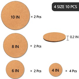 10 Pieces 4 Sizes Cork Plant Coasters, 4/6/8/10 Inch Cork Plant Mats Cork Coasters for Plants, Plant Coasters for House Plants Indoors, Cork Mats for Plant (Nude & Black)