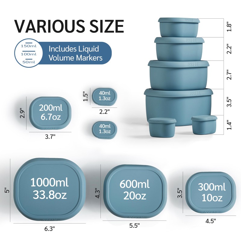 ISSEVE 6Pcs/Set Nesting Silicone Food Storage Containers with Lids, BPA