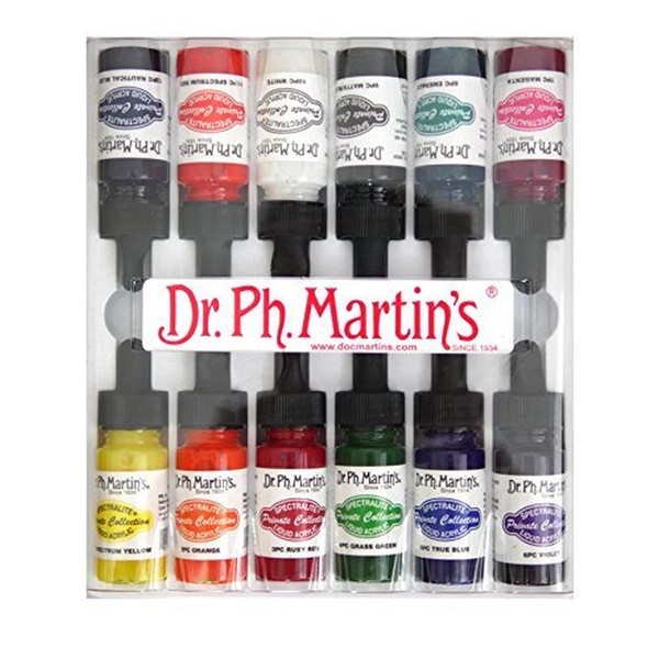 Dr. Ph. Martin's 800941-XXX Spectralite Private Collection Liquid Acrylics Bottles, 0.5 oz, Set of 12 (Set 1)