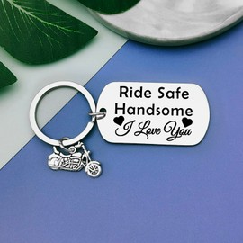 Biker Gift for Men Ride Safe Keychain for Boyfriend Husband Couple Gift from Girlfriend Wife New Driver Gift for Him Motorcycle Keychain Gift for Dad Son Valentines Day Gifts Christmas Birthday Gifts