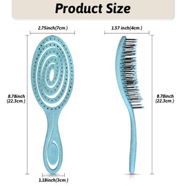 Flexible Soft Pin Bristle Hair Brush, Detangling Wet & Dry Hair Brush, Gentle Spiral Brushes for Women Men kids, Comfortable Vented Detangle Brush, Anti Static Hairbrush For All Hair Types (Blue)