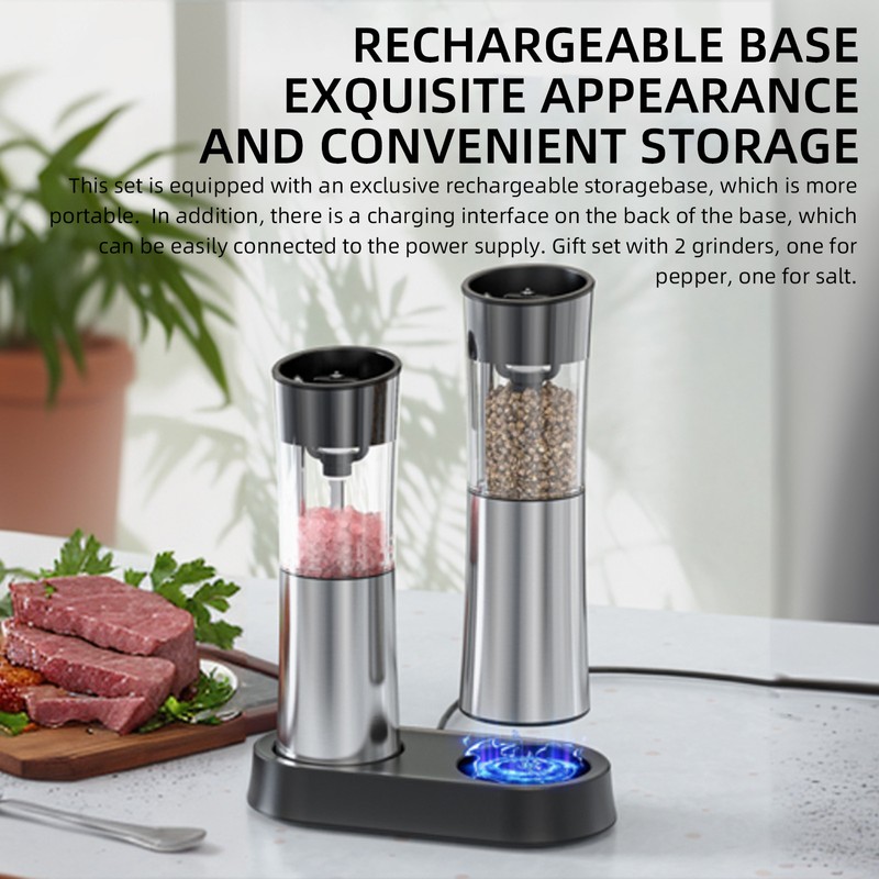 Gravity Electric Pepper and Salt Grinder Set USB Rechargeable with