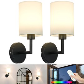 Woderdeng Battery Operated Wall Sconce Set of Two,Dimmable Cordless Wall Sconces,12 Colors Rechargeable Wall Lights,Wall Lamps for Wall Decor,Bedroom,Living Room (Black)