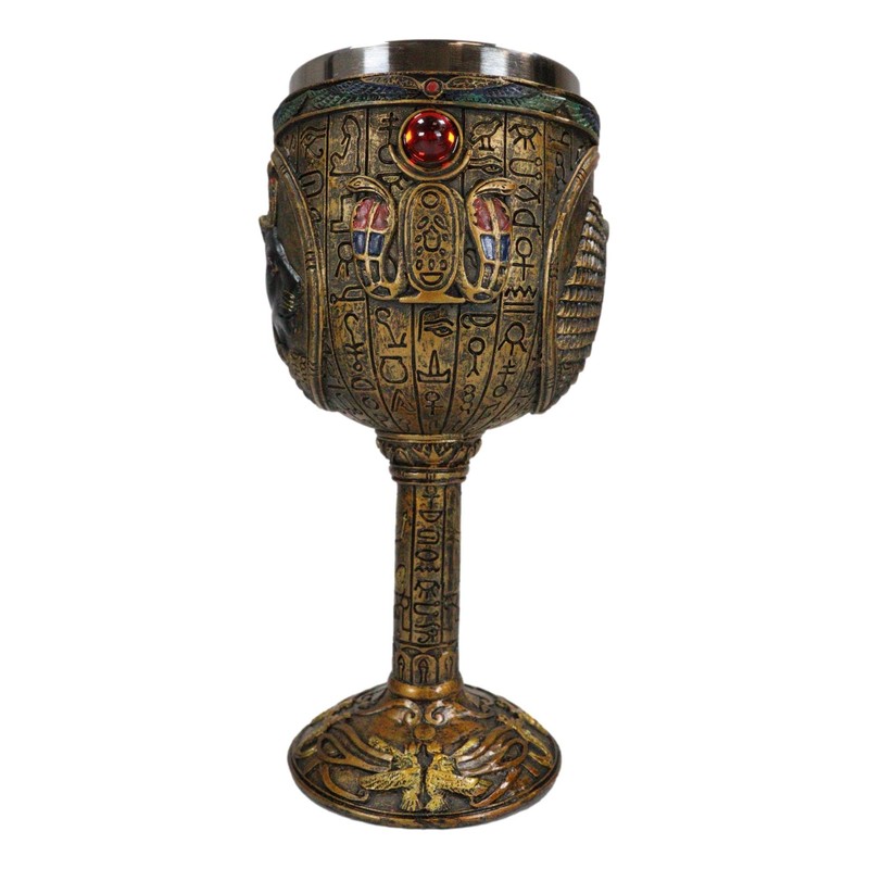 Ebros Ancient Egyptian Wine Goblet In Golden Hieroglyphic Design With