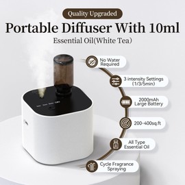Waterless Essential Oil Diffuser Scent Diffuser with Battery Operated,Cycle Star,3 Mist Modes,Cordless Diffusers for 400 sq.ft Home Bedroom Office Desk,Includes 30ml Oil,White