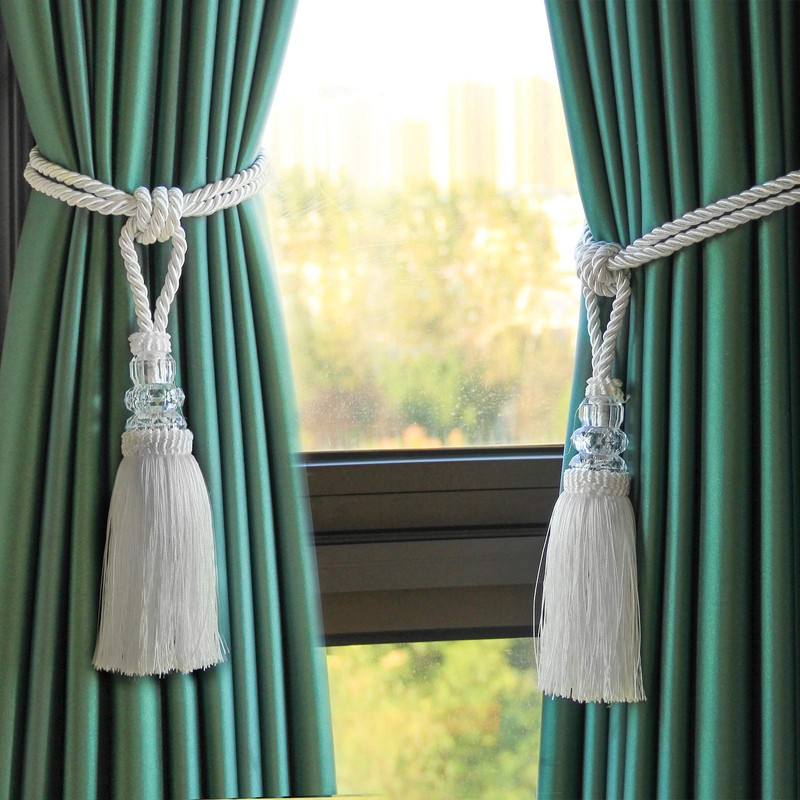 (2P, White) - Fenghuangwu 2Pcs Tassel Curtain Tiebacks Handmade, Elegant