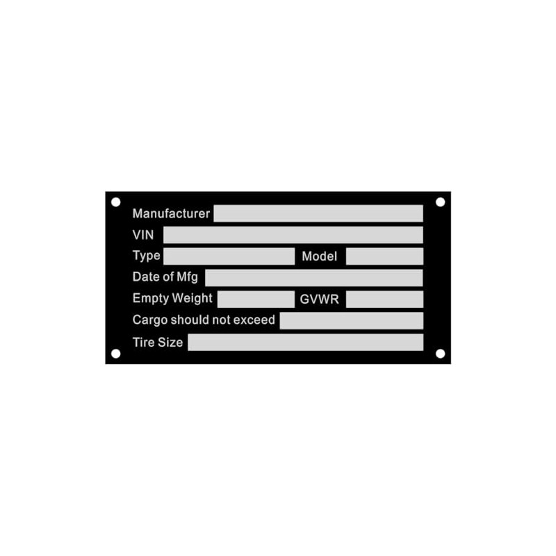 cwZhen Blank Trailer VIN ID Plate Data TAG Model Identification