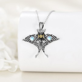 YAFEINI Moth Necklace 925 Sterling Silver Triple Moon Goddess Pendant Necklace Moonstone Jewelry Gifts For Women Friend