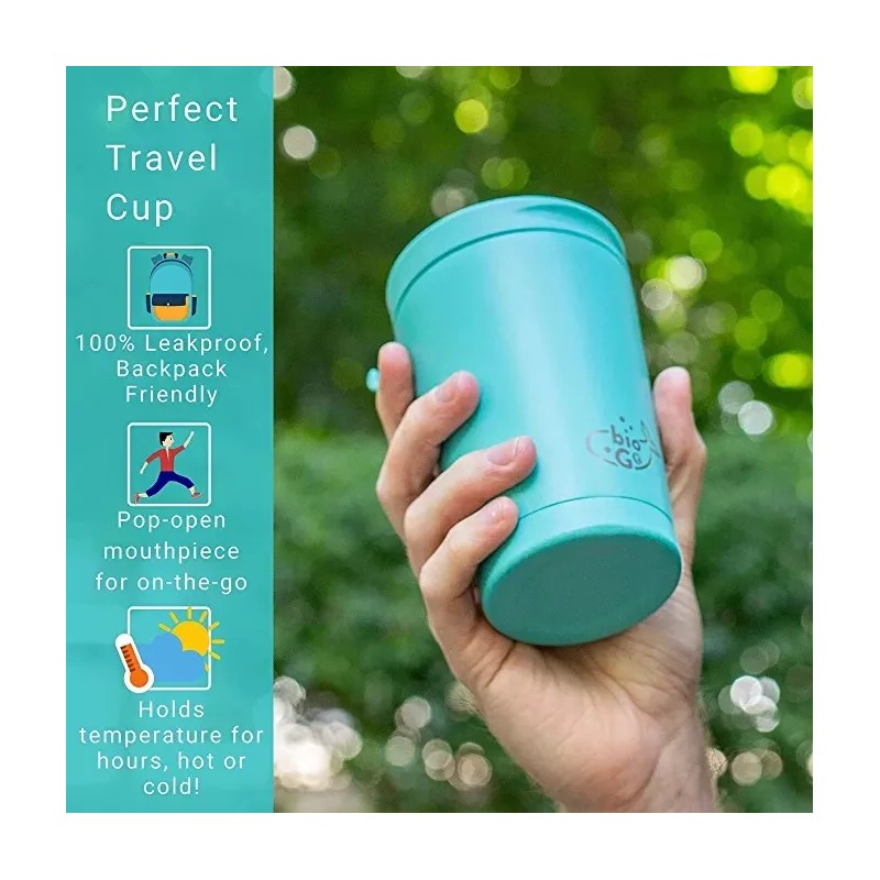 bioGo Stainless Steel BPA-Free Reusable Coffee Cup 350ml - Sky