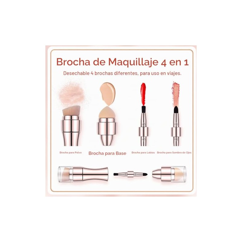 Brocha de Maquillaje 4 en 1, Mini Brocha de Maquillaje
