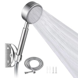 Sendowtek Regadera de Teléfono de Mano, Alcachofa de Ducha de Acero Inoxidable 304 con 1.5m Manguera Flexible de y Soporte de Ducha, Filtro de Algodón Incorporado, Adoptando Conector G 1/2'' - Plata