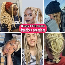 Huarisi 0.6cm Thickness 12 Inch 10Strands 613 Blonde Real Human Hair Dreadlock Extensions for Women Full Head Handmade Permanent Loc Extensions Men Can Be Curled and Twisted