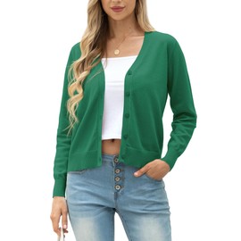 GRECERELLE Women's Cardigan Elegant Lightweight V-Neck Long Sleeve Button Down Winter Jacket Cardigan for Women, dark green