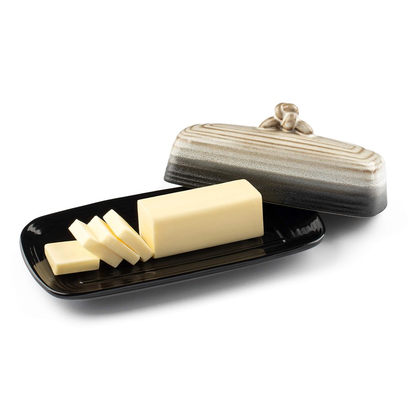 Ceramic Butter Dish w Handle Cover and Plate 2-Piece Combo