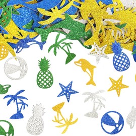 200pcs Summer Confetti, Hawaiian Tropical Glitter Confetti Beach Party Table Decor Hawaii Luau Party Confetti Pineapple Coconut Tree Sprinkles for Summer Pool Beach Party Birthday Baby Shower Decor