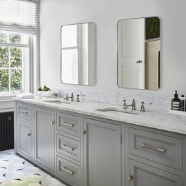 ANDY STAR Brushed Nickel Mirror for Wall, 20”x28” Silver Rectangle Bathroom Mirror, Modern Metal Mirror in Rounded Corner Stainless Steel Frame, 1’’ Deep Set Design Hangs Horizontal Or Vertical