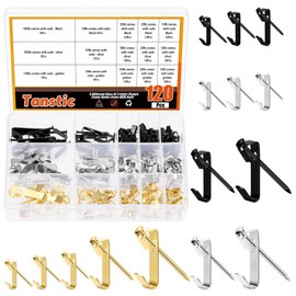 Tanstic 120 Sets Picture Hangers, 5 Sizes Picture Hanging Kit Including 10lb/20lb/30lb/50lb/100lb Picture Hanging Hooks with Nails for Painting, Picture, Clock(Gold, Black, Silver)