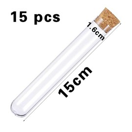 LABUYI 15PCS test tubes,Clear Plastic Test Tubes with Cork Stoppers,test tubes with lids,plastic test tubes,plastic test tubes with lids for DIY Craft,Laboratory,Spices,Liquids,Candy,Party,16mm150mm
