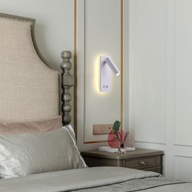 Dimmable Wall Lamps Wall Mounted Reading Lights for Book at Night, Plug in Hardwire 2 in 1 Sconces, 6W Night Light & 3W Headboard Lights, Adjustable Wall Sconces for Study Bedside Closet Dorm (White)