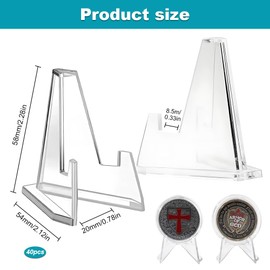Acrylic Easel Stands, 40 Pcs Plastic Easels, Clear Acrylic Display Easel Place Card Holder Display Easels Multifunctional Display Stands for Coins Pocket Watches Medals